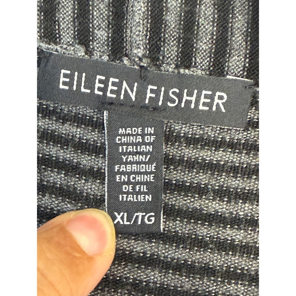 Eileen Fisher XL Striped Long Duster Cardigan Sweater Gray Black Italian Yarn - Picture 3 of 4